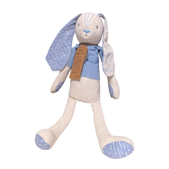 Demdaco Blue Baby Linen Plush Long Legs Floppy Ears Embroidered Easter - Picture 3 of 6